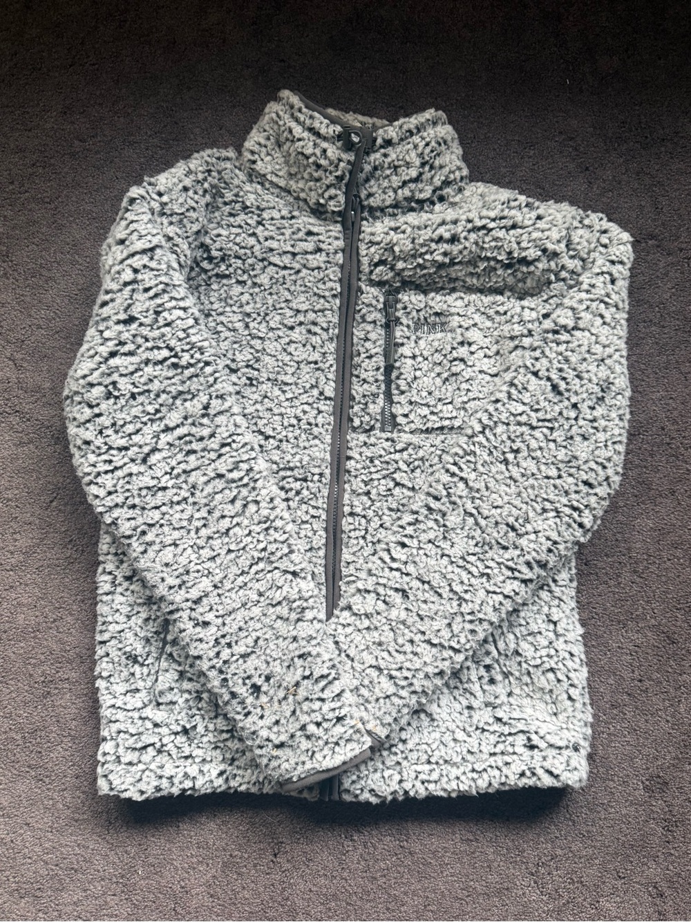Women’s Light Gray Sherpa Zip-Up Sweater Jacket